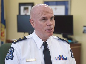 Halifax's police force says it will not participate in the city's Pride parade this year after considering the "national debate" about law enforcement involvement in such events. Halifax Regional Police Chief Jean-Michel Blais is seen in his office, in Halifax in an April 5, 2016, file photo.