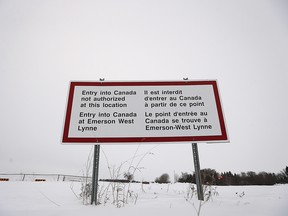 A sign is seen near Emerson, Man. Thursday, February 9, 2016.