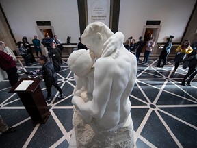 In this Wednesday, Feb. 1, 2017, photo, a copy of Rodin's "The Kiss" appears on display at the Rodin Museum in Philadelphia.