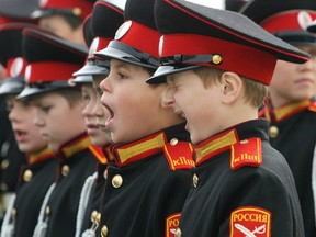 Russian cadets yawn during a military parade