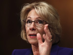 U.S. Education Secretary-designate Betsy DeVos testifies on Capitol Hill in Washington at her confirmation hearing before the Senate Health, Education, Labor and Pensions Committee on Jan. 17.