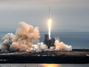 The SpaceX Falcon rocket launches from the Kennedy Space Center in Florida on Sunday, Feb. 19, 2017, carrying a load of supplies for the International Space Station