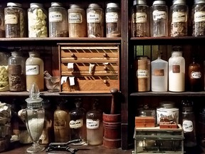 A variety of chemicals, herbs and other ingredients fill bottles and jars at the New Orleans Pharmacy Museum.