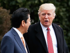 U.S. President Donald Trump with Japanese Prime Minister Shinzo Abe at the White House on Friday.