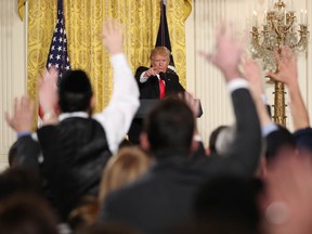 President Donald Trump calls on a reporter during a news conference, Thursday, Feb. 16, 2017
