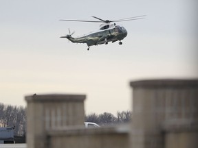 Marine One, with President Donald Trump aboard, lands at Dover Air Force Base, Del. Wednesday, Feb. 1, 2017. Trump traveled to Dover AFB to meet with family members Chief of Special Warfare Operator William "Ryan" Owens, 36, of Peoria, Ill, the U.S. service member who was killed in a raid in Yemen, and who's remains where returned today. Owens is the first-know combat death of a member of the U.S. military under Trump's administration.