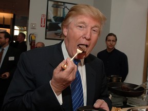 Trump at the launch of Trump Steaks at The Sharper Image at in New York City.