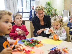 Ontario Premier Kathleen Wynne visited Glynn A. Green Public School in Fonthill on Tuesday, October 11, 2016, where she spent some time in the kindergarten room. Her government has agreed to cap class size for the youngest students in a tentative deal with elementary teachers.