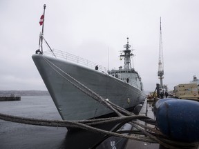 HMCS Athabaskan tied up in Halifax following its final sail off the coast of Nova Scotia