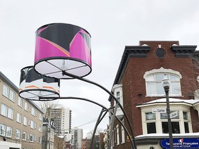 Nearby the main Quebec City Biennial site, at the new Pierre Lassonde Pavilion of the Musee national des beaux-arts du Quebec, is a unique way to view some contemporary art from the museum's archives - on 34 large scale street lampshades.