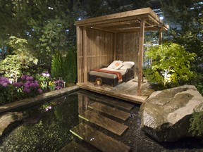 The Tranquility installation was designed by James Thompson and built by J. Garfield Thompson Landscape Ltd. at the Canada Blooms show.