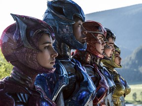 Naomi Scott, from left,  RJ Cyler, Dacre Montgomery, Ludi Lin and Becky G.