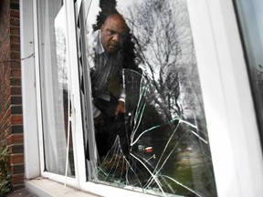 Windsor city councillor John Elliott is upset after someone threw a rock through the window of his Windsor home the night after city council, March 30, 2017.