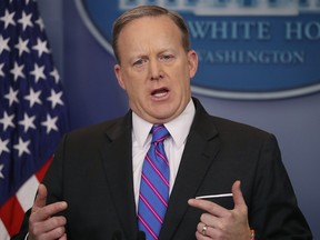 White House Press Secretary Sean Spicer speaks to the media during his daily briefing at the White House, on March 8, 2017