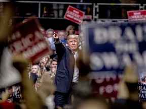 President Donald Trump speaks at a rally on March 15, 2017 in Nashville, Tennessee. During his speech Trump promised to repeal and replace Obamacare and also criticized the decision by a federal judge in Hawaii that halted the latest version of the travel ban.