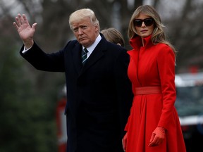 U.S. President Donald Trump and First Lady Melania Trump prepare to depart the White House on March 17, 2017 in Washington, DC