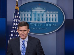 This file photo taken on February 01, 2017 shows  US National Security Advisor Mike Flynn speaking during the daily press briefing at the White House in Washington, DC, on February 1, 2017.