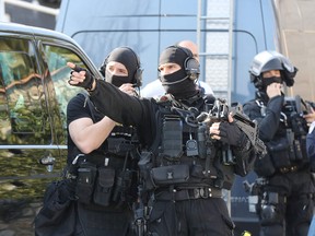 A member of the RAID French police unit near the Tocqueville high school in the southern French town of Grasse, on March 16, 2017