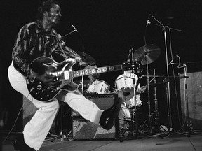 This file photo taken on July 10, 1981 shows US rock singer Chuck Berry plays in concert in Vienne, IsËre  France on July 10, 1981 at the start of his European tour.