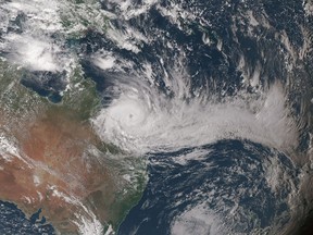 Tropical Cyclone Debbie closing in on the northeastern coast of Australia at 0510 UTC, March 27, 2017