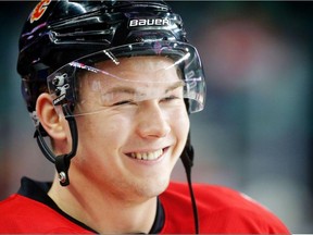 Calgary Flames forward Curtis Lazar smiles before a March 3 game against the Detroit Red Wings.