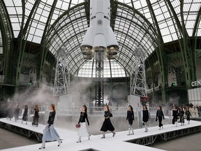 Models walk the runway during the Chanel Fall 2017 collection show as part of Paris Fashion Week on March 7, 2017 in Paris.