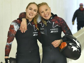 Canadian bobsledders Kaillie Humphries, right, and Melissa Lotholz finished second overall on the World Cup bobsled circuit in the 2016-17 season.