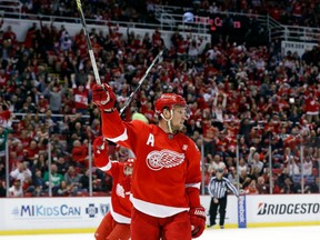 Detroit Red Wings forward Justin Abdelkader celebrates his goal against the Colorado Avalanche on March 18.
