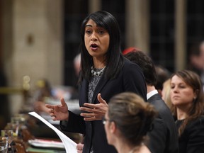 Government House Leader Bardish Chagger responds to a question during question period in the House of Commons on Parliament Hill in Ottawa on Monday, March 20, 2017.