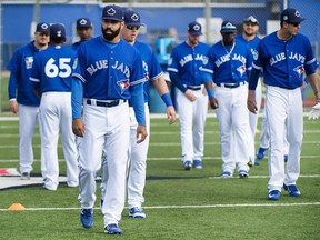 Toronto Blue Jays outfielder Dalton Pompey, front left, at spring training in March.