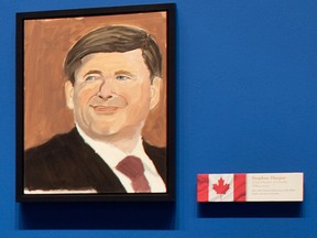 A closeup of Canadian Prime Minister Stephen Harper from "The Art of Leadership: A President's Personal Diplomacy" at the George W. Bush Presidential Center in Dallas, Texas.