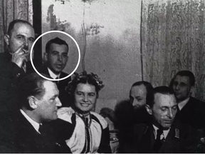 Chrystia Freeland’s Ukrainian grandfather Michael Chomiak at a party – he is to the right of the man smoking. In the right, lower corner of the photo in uniform is Emil Gassner, the Nazi administrator in charge of the press for the region including Cracow.
