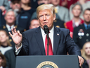 U.S. President Donald Trump speaks during a rally in Nashville, Tennessee on March 15, 2017. Trump vowed to challenge the latest travel ban block at the Supreme Court if needed, he said.