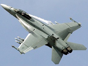 The Boeing F-18 Super Hornet performs during its demonstration flight.