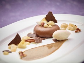 "Three Pleasures" chocolate-banana panna cotta.