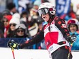 Marielle Thompson of Canada sticks her tongue out after crossing the finish line to win gold during the FIS Ski Cross World Cup 2017 in The Blue Mountains, Ont., on March 5.
