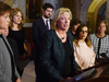 Chair of the House of Commons Standing Committee on the Status of Women Marilyn Gladu speaks surrounded by committee members after tabling a report on violence against women, Monday, March 20, 2017 in Ottawa.