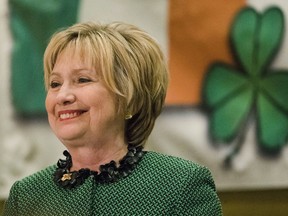Hillary Clinton speaks at the Society of Irish Women's annual dinner on St. Patrick's Day in her late father's hometown in Scranton, Pa., Friday, March 17, 2017.