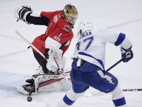 Tampa Bay Lightning's Victor Hedman beats Senators' goalie Mike Condon to win the game in overtime at Canadian Tire Centre in Ottawa on Tuesday night.