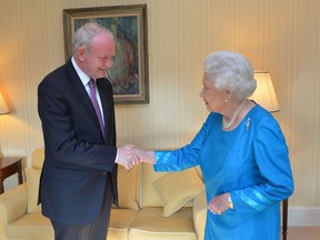 The Queen meets deputy First Minister Martin McGuinness at private audience in Hillsborough Castle in 2012.