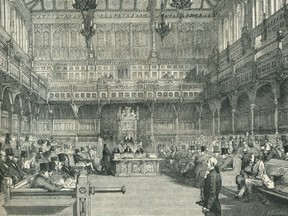 Detail from an engraving showing the British House of Commons in the era when it debated what would become the British North America Act.