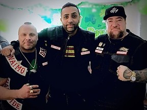 New members of the Hardside chapter of the Hells Angels, left to right: Chad Wilson (formerly of the Haney chapter), Suminder Grewal (formerly of the Haney chapter) and Jaimie Yochlowitz