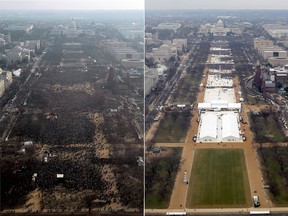 At left, an image from the 2009 inauguration of President Barack Obama's on the National Mall in Washington, D.C. 2017. At right, the image of President Donald Trump's inauguration. MUST CREDIT: Courtesy of the National Park Service
National Park Service, Handout