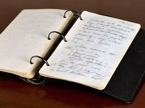 This undated photo released Thursday, March 23, 2017, by RR Auction shows a portion of a diary written in 1945 by young John F. Kennedy during his brief stint as a journalist after the Second World War.