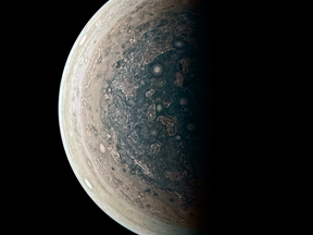 A newly released photo of Jupiter from NASA’s Juno probe.