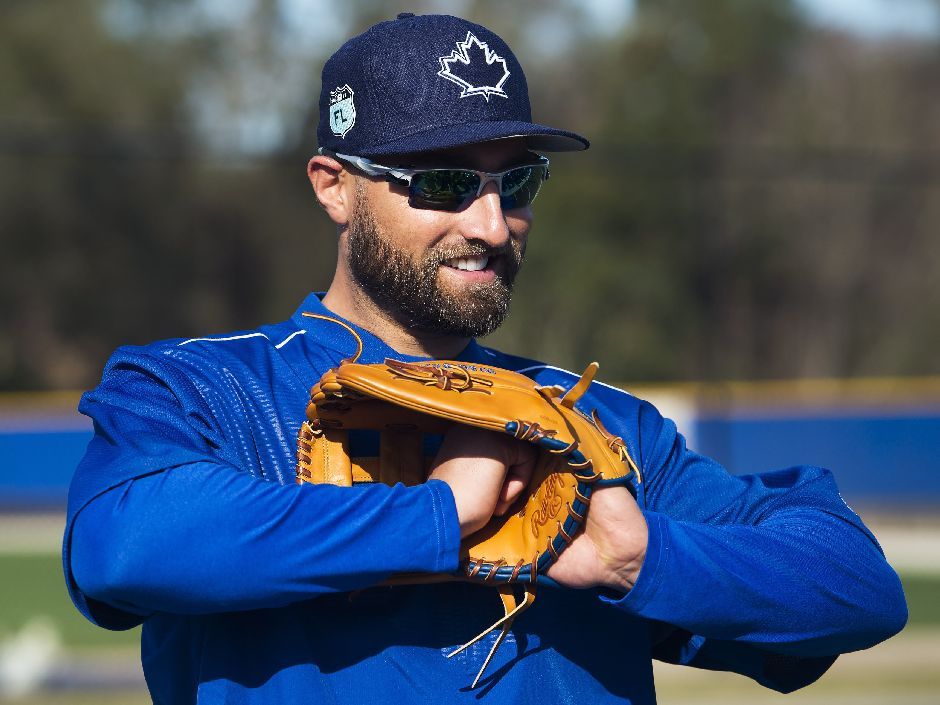 Josh Donaldson of the Toronto Blue Jays adjusts his sunglasses