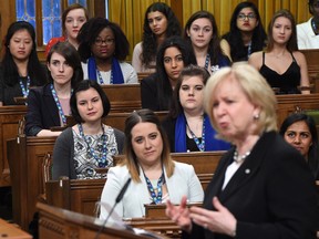 Former Prime Minister Kim Campbell clears the way for more women in politics with an inspiring speech in the House of Commons THE CANADIAN PRESS/Sean KilpatrickKim Campbell, Canada's 19th Prime Minister, addresses the Daughters of the Vote (DOV) event, organized by Equal Voice Canada, taking place in the House of Commons on Parliament Hill in Ottawa on Wednesday, May 8. March , 2017. THE CANADIAN PRESS/Sean Kilpatrick ORG SEND: SKP106
