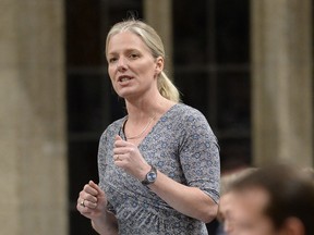 Minister of Environment and Climate Change Catherine McKenna rises during Question Period in the House of Commons on Parliament Hill, in Ottawa on March 24, 2017.