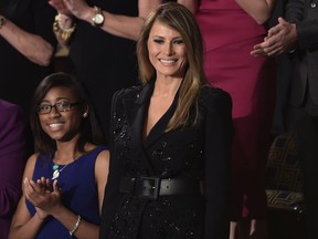 Melania Trump arrives before President Donald Trump addresses a joint session of the US Congress on February 28, 2017