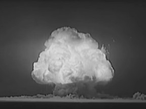 This image made from a video provided by Lawrence Livermore National Laboratory shows a mushroom cloud on one of the films that recorded nuclear weapons tests that was conducted from 1940s until the early 1960s. Of the 10,000 or so films that are thought to have been made over the testing period.